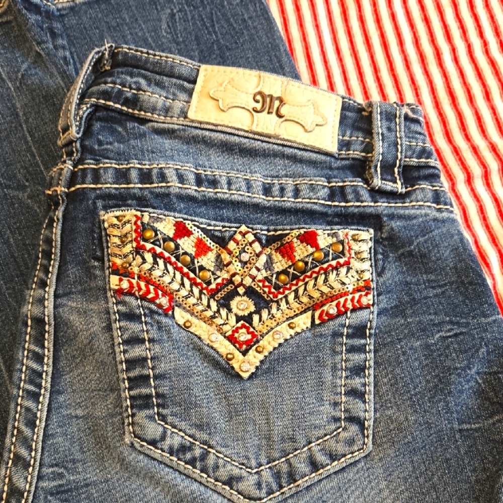 Miss Me Blue Jeans with Colorful Embroidery Size 27